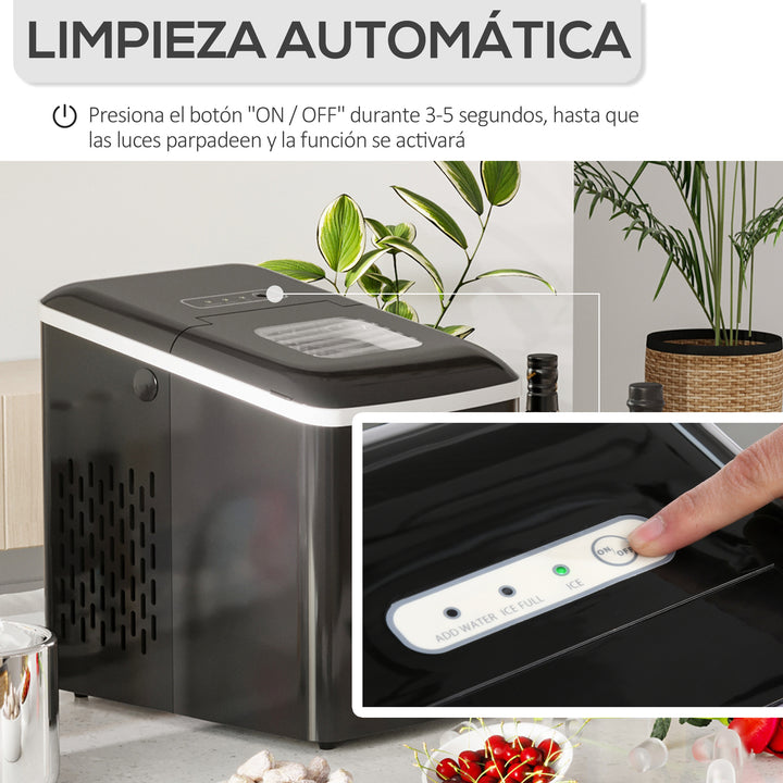 Máquina de gelo Silencioso Potência 120W Capacidade 12kg com Tela LCD Tanque de 1.8L Limpeza automática 31,5x23x32,5 cm preto