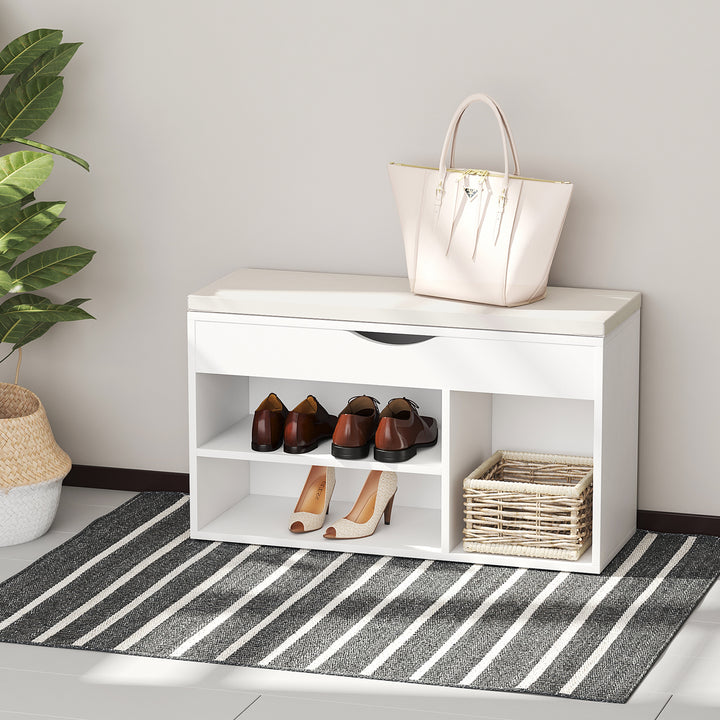 Banco Zapatero de Entrada para Armazenamento com Gaveta e Prateleira e 1 Almofada de Madeira Muito Moderna 80x30x47cm