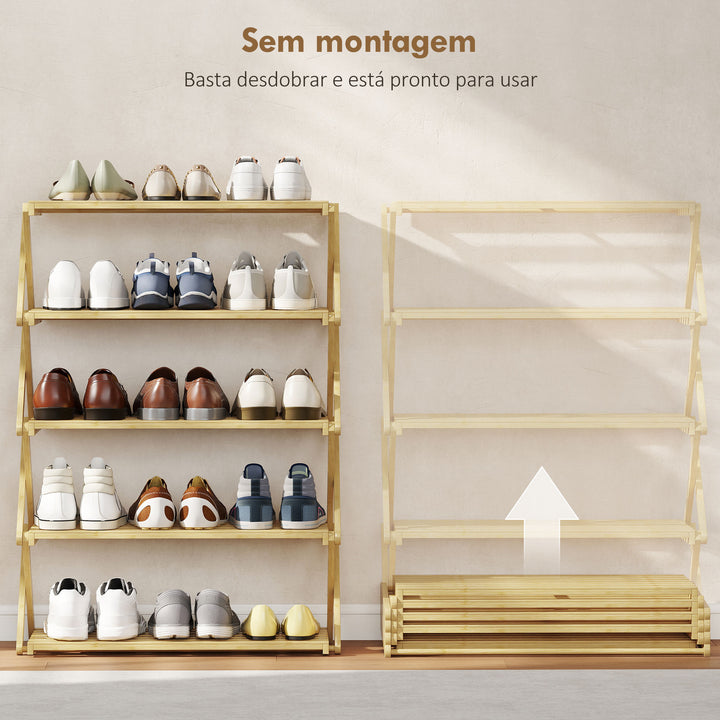 Sapateira Estreita de Bambu Sapateira Vertical Dobrável de 5 Níveis Sem Instalação Prateleira para Sapatos para Entrada Corredor Quarto 60x29x88 cm Madeira