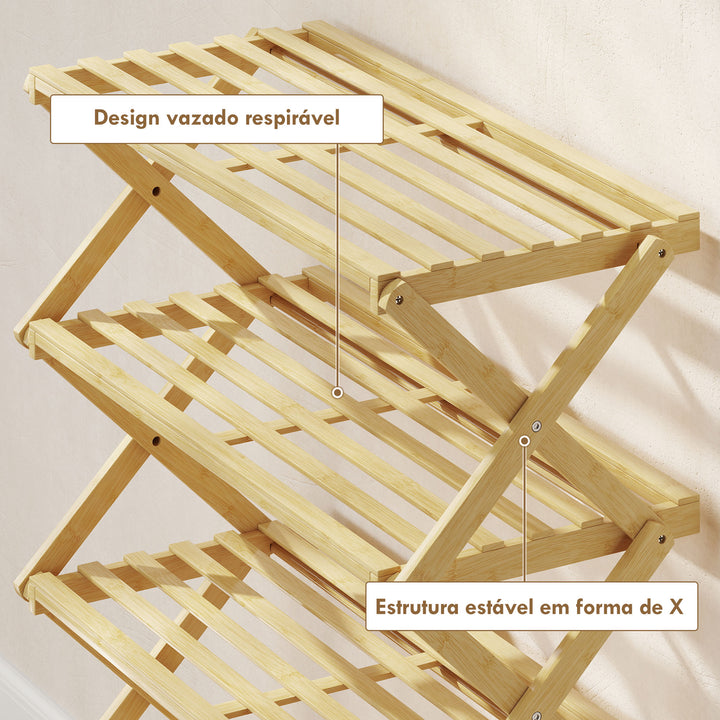 Sapateira Estreita de Bambu Sapateira Vertical Dobrável de 5 Níveis Sem Instalação Prateleira para Sapatos para Entrada Corredor Quarto 60x29x88 cm Madeira