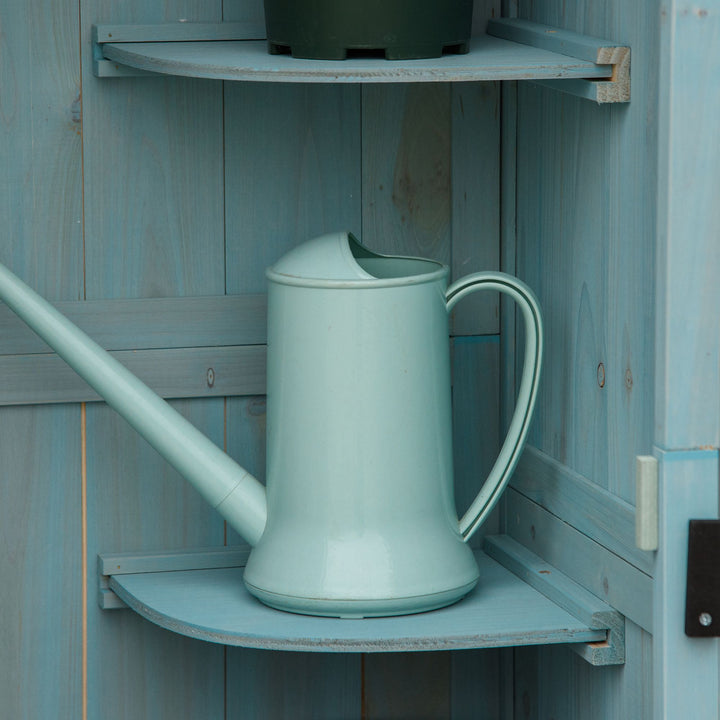 Armário de Jardim de Madeira 77x54,2x179 cm 0,3 m² Armário de Armazenamento de Ferramentas com 3 Prateleiras e 2 Portas com Fechadura para Pátio Varanda Azul Claro