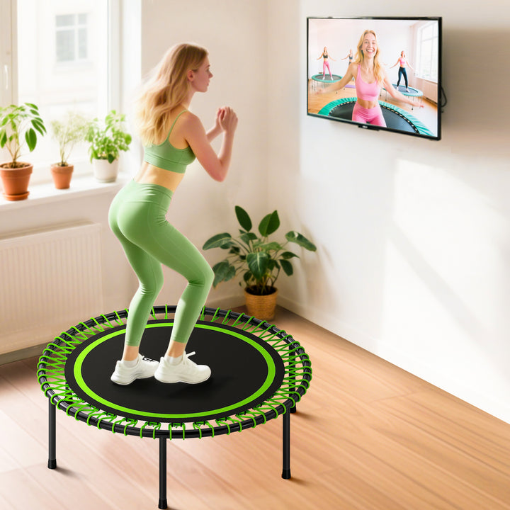 Trampolim de Fitness Adultos Ø114 cm com Estrutura de Aço Reforçada para Treino de Pernas Corpo em Casa Escritório Ginásio Verde e Preto