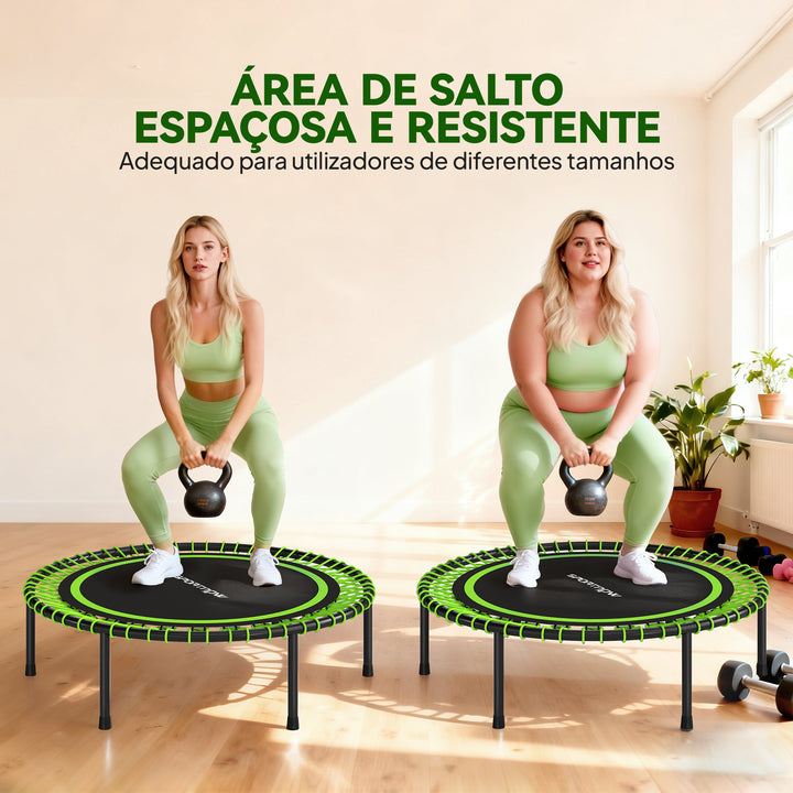 Trampolim de Fitness Adultos Ø114 cm com Estrutura de Aço Reforçada para Treino de Pernas Corpo em Casa Escritório Ginásio Verde e Preto