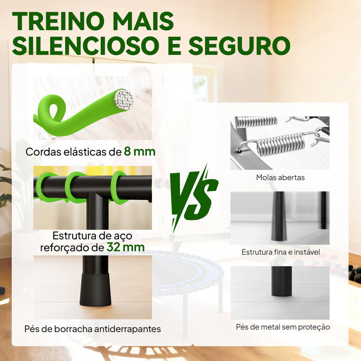 Trampolim de Fitness Adultos Ø114 cm com Estrutura de Aço Reforçada para Treino de Pernas Corpo em Casa Escritório Ginásio Verde e Preto