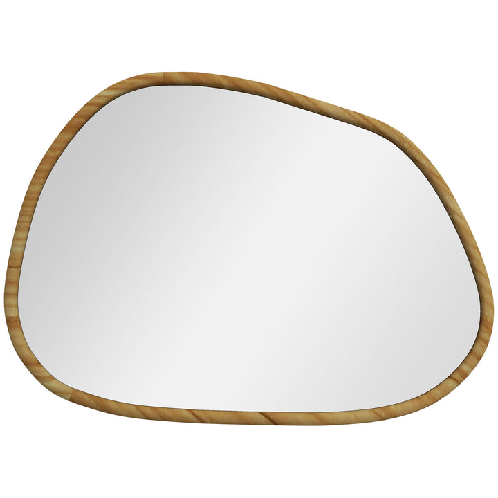 Espelho de Parede Decorativo 70x50 cm Espelho de Casa de Banho com Forma Irregular e Moldura de Madeira para Sala Entrada Corredor Horizontal ou Vertical Natural