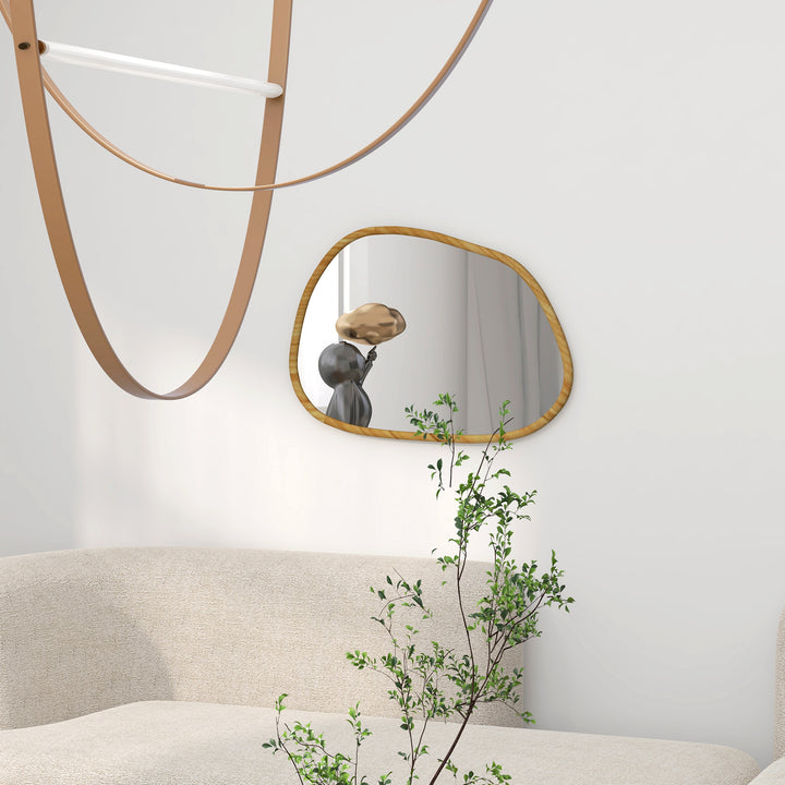 Espelho de Parede Decorativo 70x50 cm Espelho de Casa de Banho com Forma Irregular e Moldura de Madeira para Sala Entrada Corredor Horizontal ou Vertical Natural