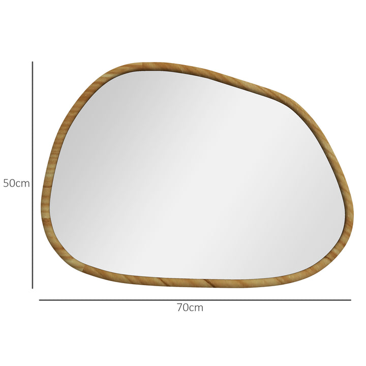 Espelho de Parede Decorativo 70x50 cm Espelho de Casa de Banho com Forma Irregular e Moldura de Madeira para Sala Entrada Corredor Horizontal ou Vertical Natural