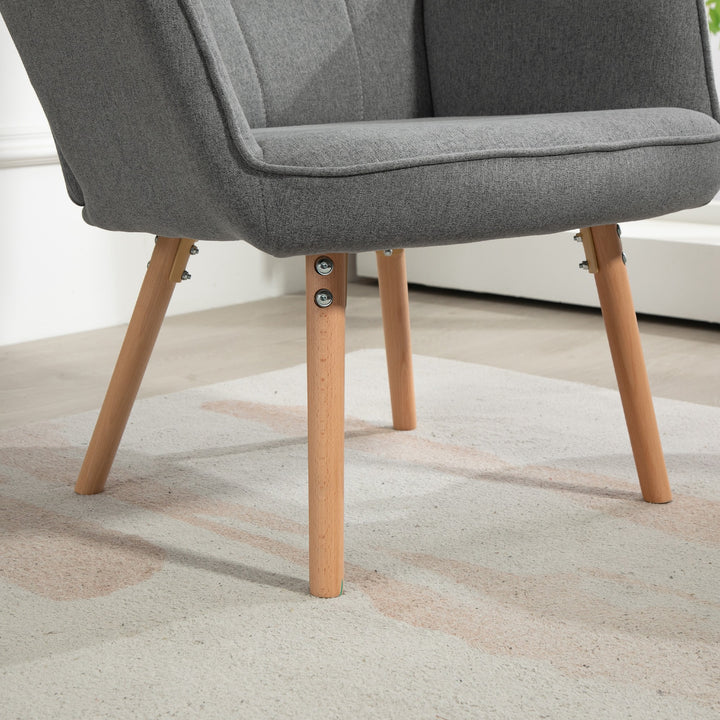 Poltrona de Sala de Estar Moderna Poltrona com Encosto Alto Apoio para os Braços Tecido de Linho e Pés de Madeira de Haya para Sala de Jantar Cozinha 71x76x101 cm Cinza