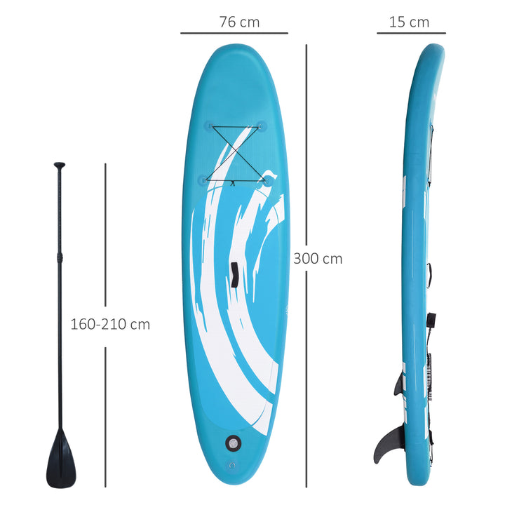 Prancha de Paddle Surf Insuflável 300x76x15cm Prancha de Stand Up Insuflável com Remo Ajustável Barbatanas Superfície Antiderrapante Bomba e Bolsa de Transporte Azul