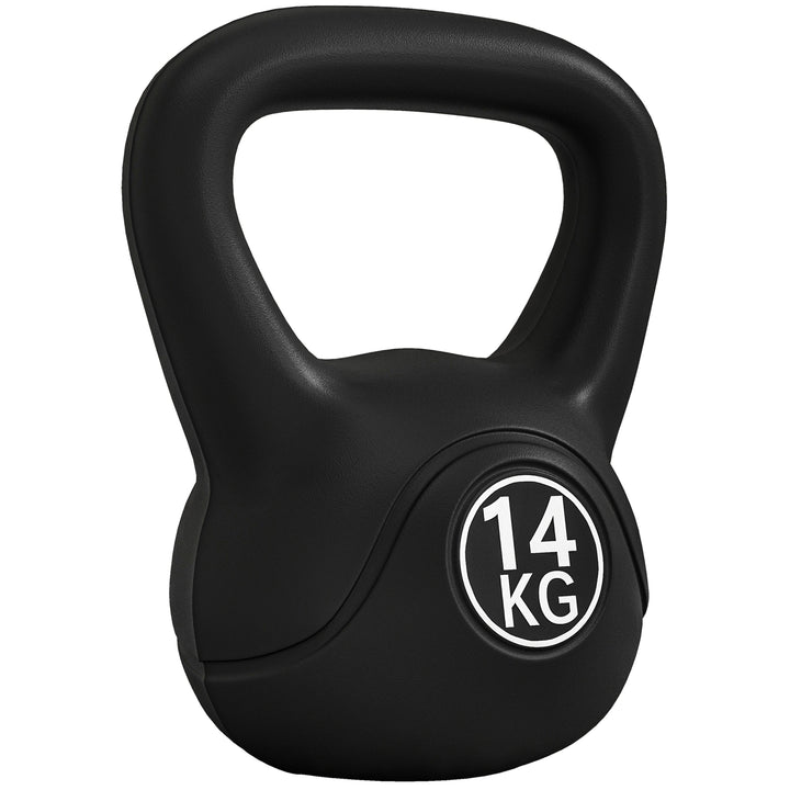 Peso Russo de 14 kg Kettlebell Fitness Preenchido de Areia com Punho Largo Antiderrapante para Exercícios e Treinos em Casa Ginásio 26x18x32 cm Preto