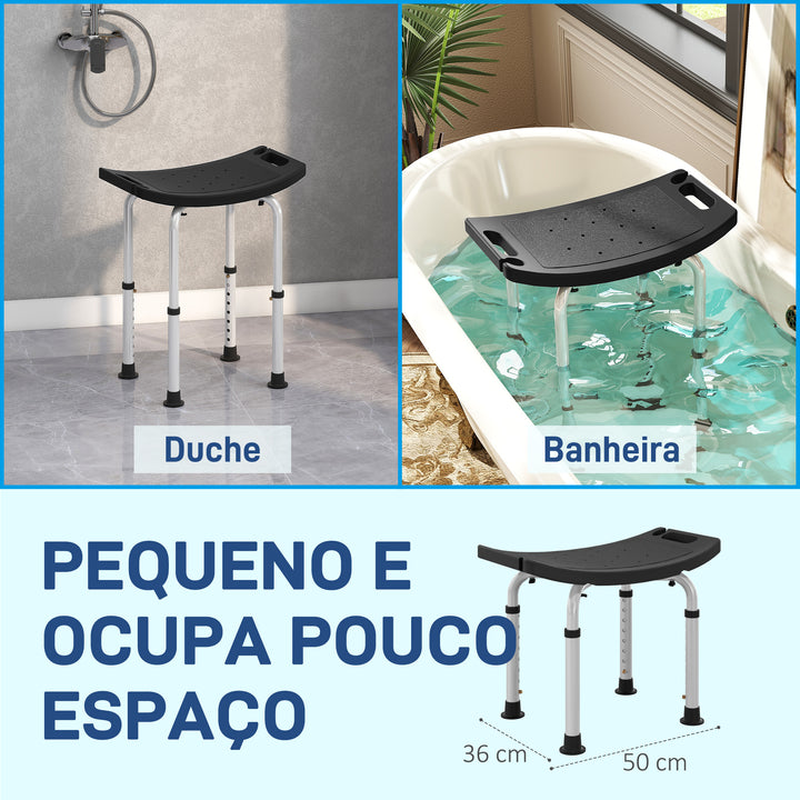 Banco de Duche Banco de Segurança para Duche com Altura Ajustável em 8 Posições com Base de Borracha Antiderrapante 50x36x39,5-56,5 cm Preto