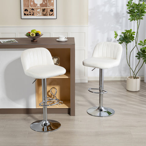 Conjunto de 2 Bancos de Bar Estofados em Pelúcia Bancos Altos de Sala de Jantar com Altura Ajustável Assento Giratório e Apoio para os Pés Carga Máxima 120kg 43x45x81-101cm Creme
