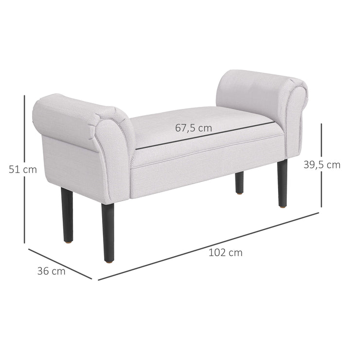 Banco de Pé de Cama Banco estofado com braços Banco de madeira para quarto sala de estar Hall 102x31x51cm Carga 130kg cinza