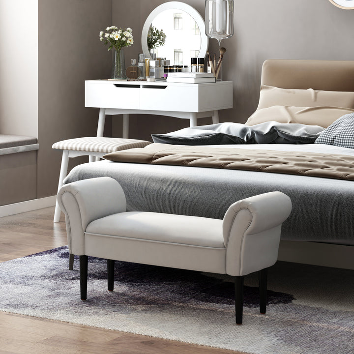 Banco de Pé de Cama Banco estofado com braços Banco de madeira para quarto sala de estar Hall 102x31x51cm Carga 130kg cinza