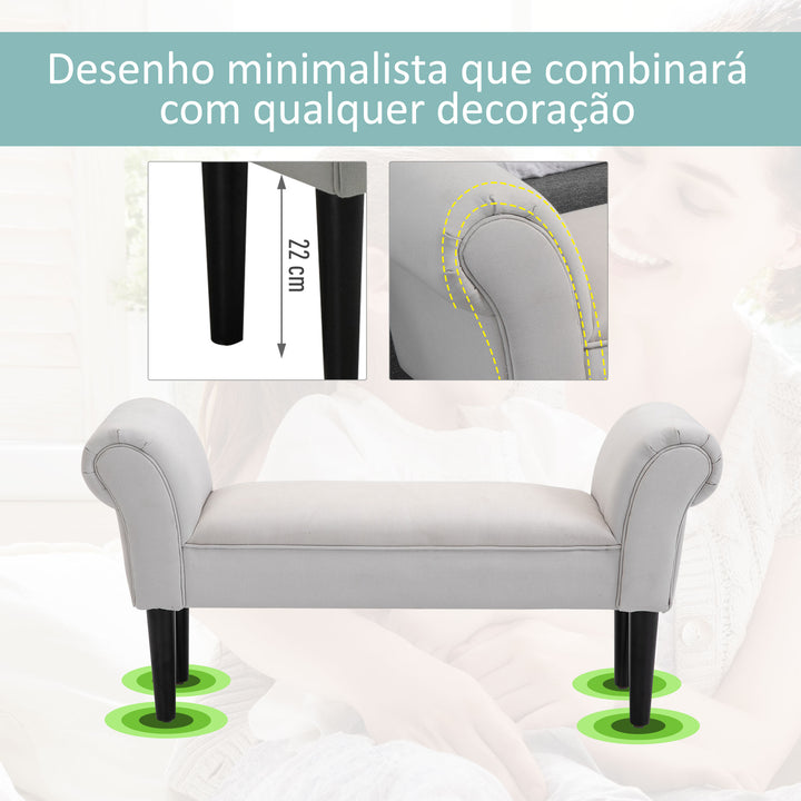 Banco de Pé de Cama Banco estofado com braços Banco de madeira para quarto sala de estar Hall 102x31x51cm Carga 130kg cinza
