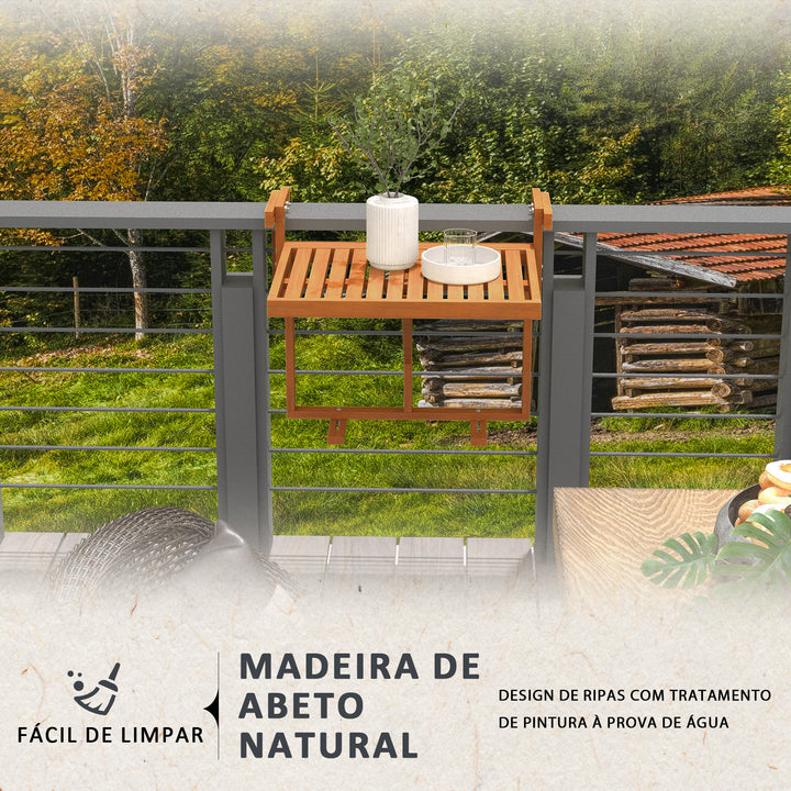 Mesa Suspensa para Varanda Mesa de Varanda Dobrável em Madeira com Altura Ajustável em 4 Níveis Capacidade 20 kg para Terraço 68x65x40,5-55 cm Natural
