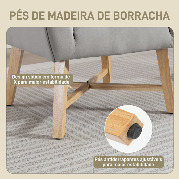 Poltrona de Sala de Estar Estofada em Veludo Poltrona Relax Moderna com Apoio para os Braços Acolchoados Pés de Madeira e Base Cruzada para Dormitório 67x65x74 cm Cinzento