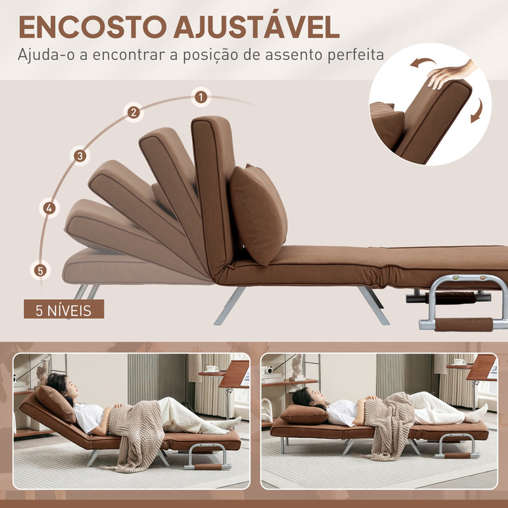 Sofá Cama Individual Poltrona Cama Individual Sofá Reclinável com Almofada para Sala Quarto Escritório Carga 100 kg 65x69x80 cm Marrom