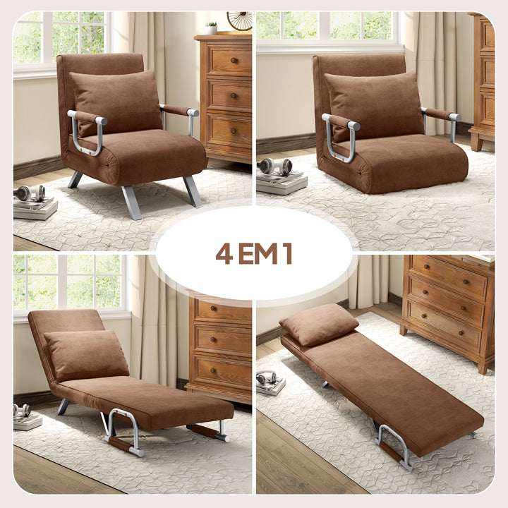 Sofá Cama Individual Poltrona Cama Individual Sofá Reclinável com Almofada para Sala Quarto Escritório Carga 100 kg 65x69x80 cm Marrom