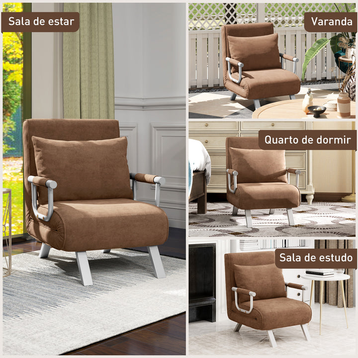 Sofá Cama Individual Poltrona Cama Individual Sofá Reclinável com Almofada para Sala Quarto Escritório Carga 100 kg 65x69x80 cm Marrom