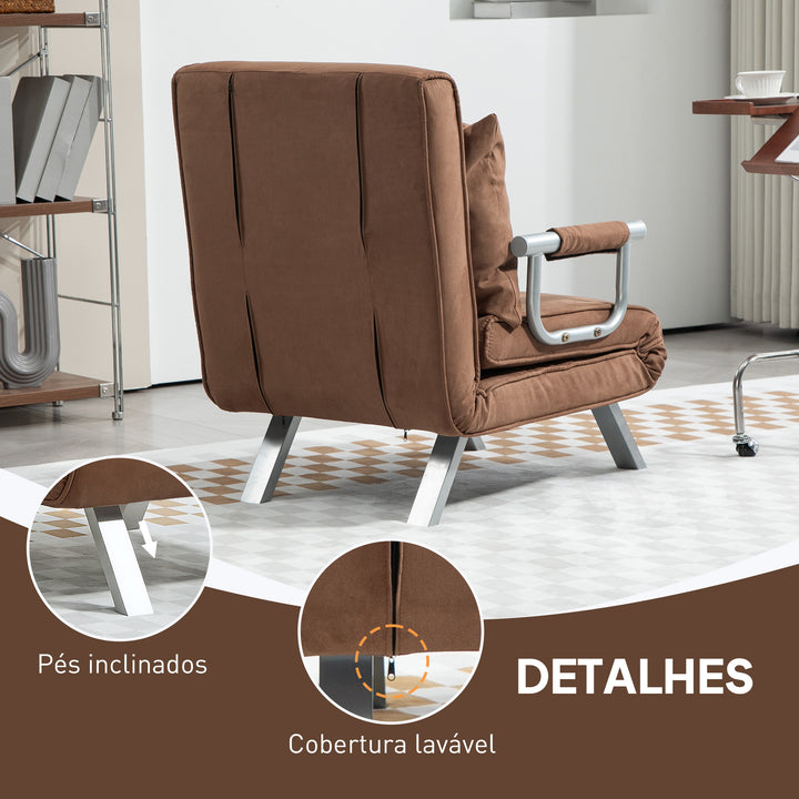 Sofá Cama Individual Poltrona Cama Individual Sofá Reclinável com Almofada para Sala Quarto Escritório Carga 100 kg 65x69x80 cm Marrom