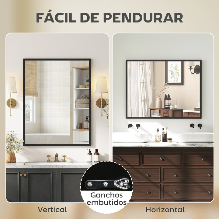 Espelho de Parede 70x90 cm Espelho de Casa de Banho Retangular Decorativo para Sala Entrada Corredor Horizontal ou Vertical Preto