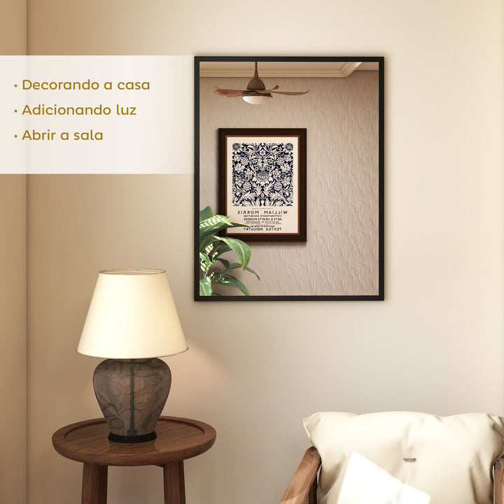 Espelho de Parede 70x90 cm Espelho de Casa de Banho Retangular Decorativo para Sala Entrada Corredor Horizontal ou Vertical Preto