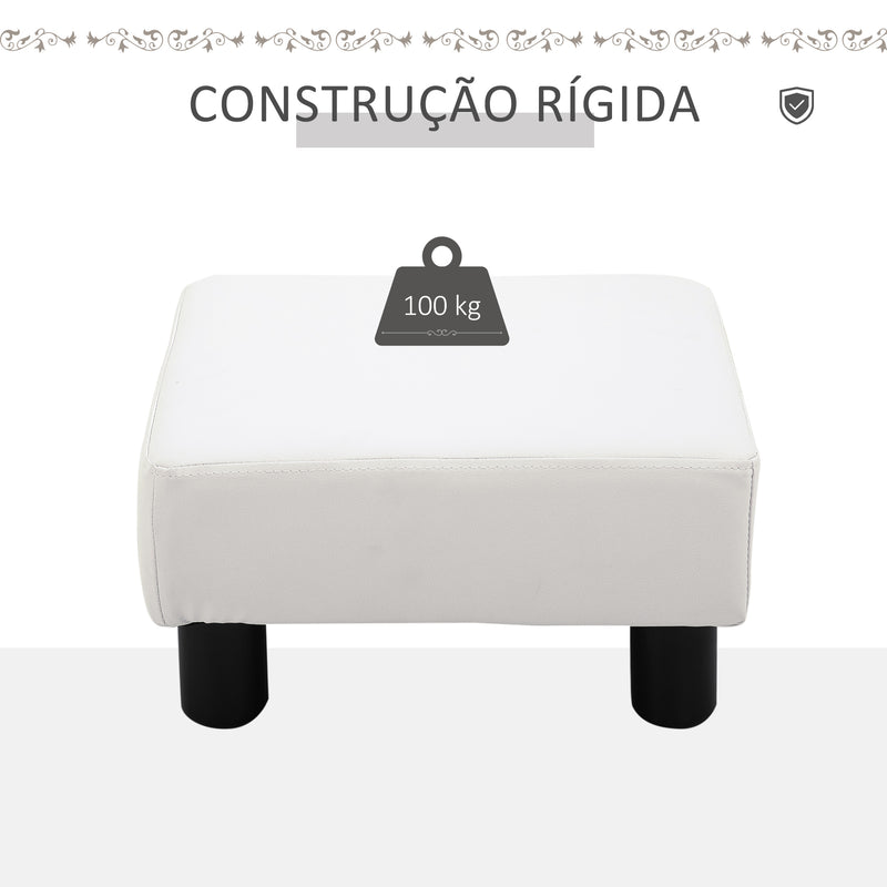 Apoio para os Pés Octomano Banco Pequeno Estofado em Pele Sintética com Assento Acolchoado de Espuma e Pés de Plástico para Sala de Estar Dormitório 40x30x24 cm Branco