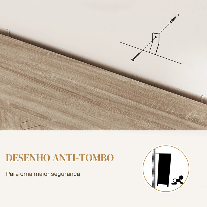 Aparador de 4 Portas com Design Chevron Aparador de Sala com Prateleiras Ajustáveis Pés de Aço para Cozinha Entrada Quarto 140,5x40x81,5 cm Carvalho