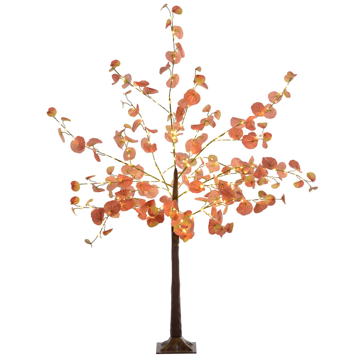 Árvore de Eucalipto Artificial 150 cm Árvore Artificial com 245 Luzes LED e Base Decoração para Interior e Exterior Laranja e Marrom