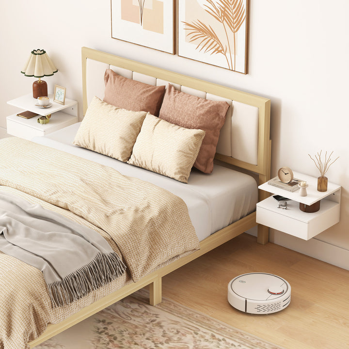 Conjunto de 2 mesas de cabeceira flutuantes com 1 gaveta e prateleira aberta montado na parede de madeira 35x32x22,5 cm Branco