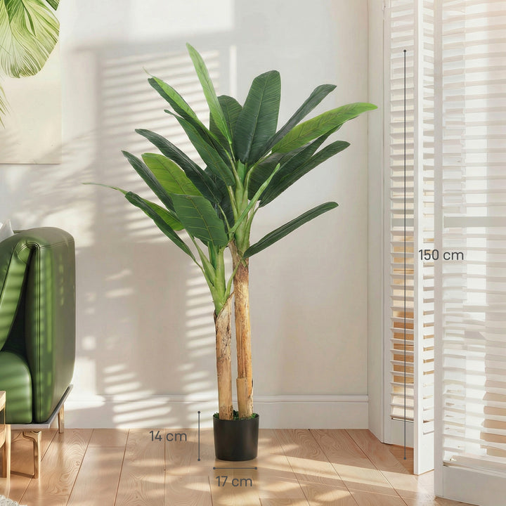 Árvore de Bananeira Artificial 150 cm com Vaso e 2 Troncos para Decoração de Interiores - Sala, Casa ou Escritório - Cor Verde