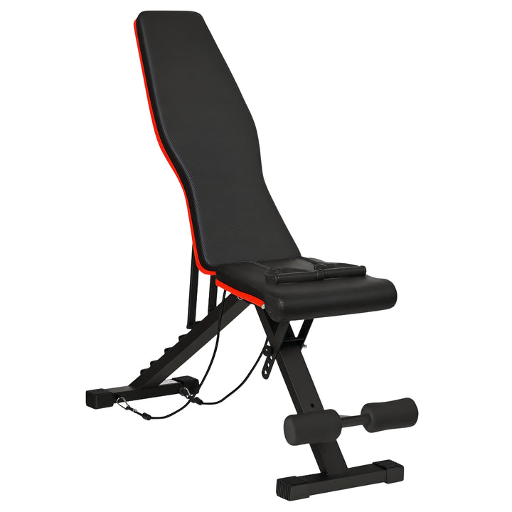 Banco de Musculação Dobrável Banco de Pesas Encosto e Assento Ajustáveis Extensão de Perna e Banda de Resistência para Treino Completo Ginásio em Casa 130x34x48-109 cm Preto