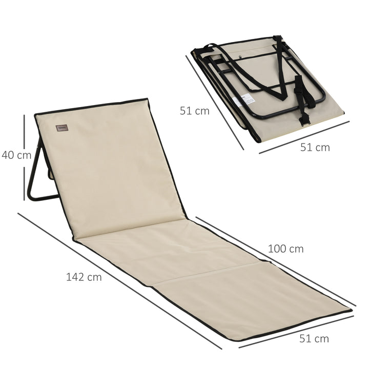Conjunto de 2 Esteiras de Praia Dobrável Esteiras Acolchoadas com Encosto Reclinável e Bolsa de Transporte para Jardim Campismo 142x51x40 cm Bege