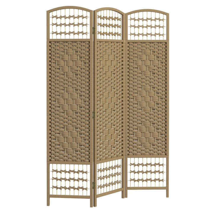 Biombo Plegável de 3 Painéis 120x170 cm Biombo Separador de Ambientes em Corda de Papel Estrutura de Madeira Decoração para Quarto Sala Madeira