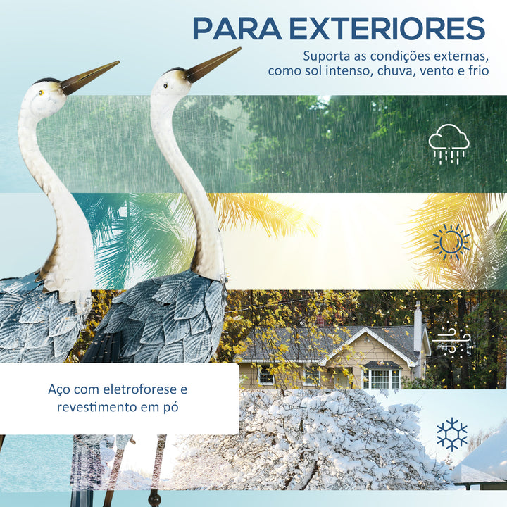 Conjunto de 2 Peças Estátuas de Jardim de Cegonha em Aço Esculturas para Exteriores Decoração de Relvado Patio 26x15x74 cm Azul