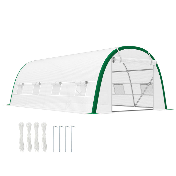 Estufa de Exterior 6x3x2 m Estufa de Túnel com Porta Enrolável 8 Janelas com Rede Cobertura PE 140g/m² Estrutura em Aço Galvanizado para Cultivos Plantas Flores Branco