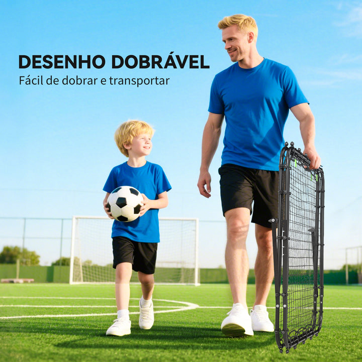 Rede de Rebote Dobrável para Treino Desportivo Ajustável em 5 Níveis de Ângulo com Tubo de Aço para Futebol Ténis e Basebol 100x95x90 cm Preto