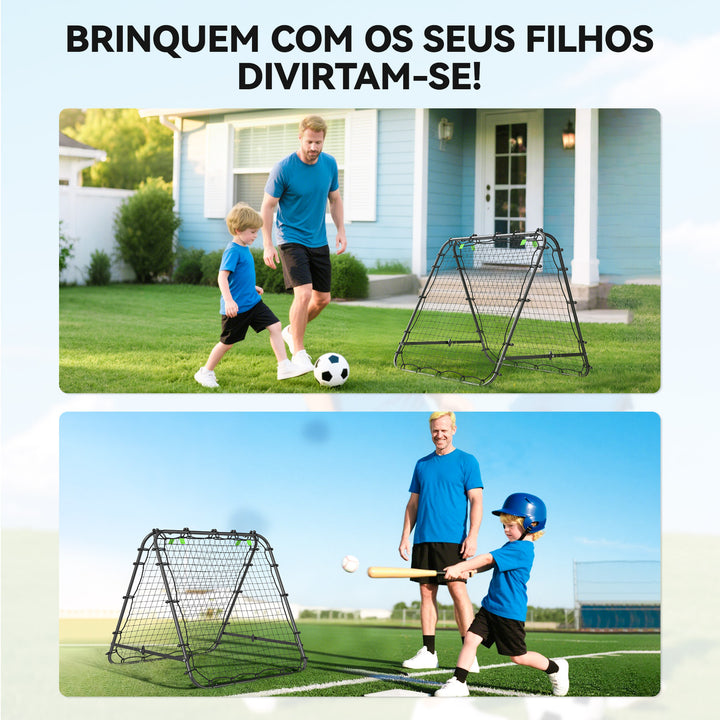 Rede de Rebote Dobrável para Treino Desportivo Ajustável em 5 Níveis de Ângulo com Tubo de Aço para Futebol Ténis e Basebol 100x95x90 cm Preto