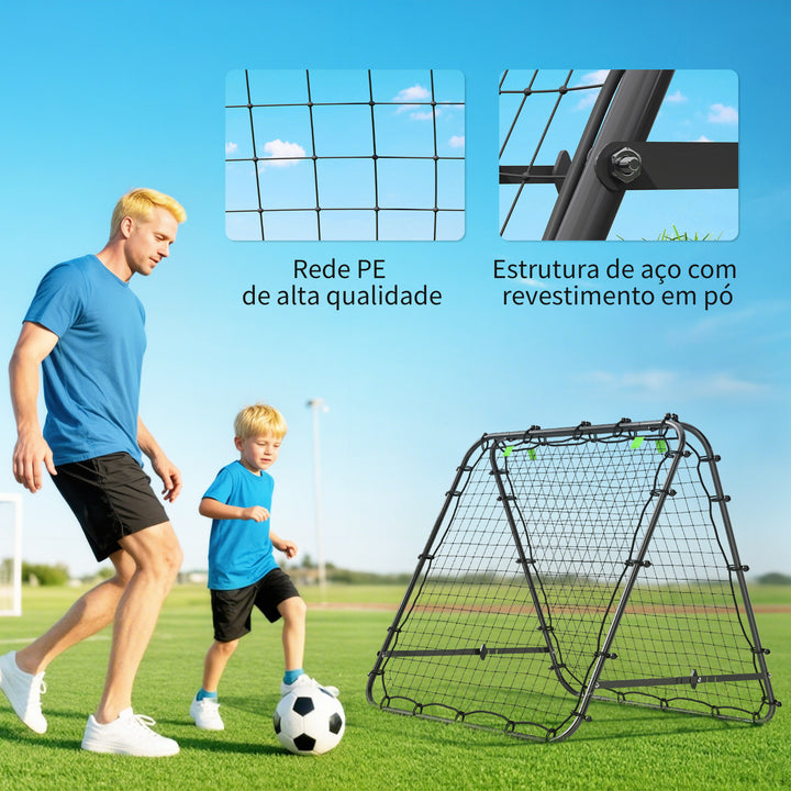 Rede de Rebote Dobrável para Treino Desportivo Ajustável em 5 Níveis de Ângulo com Tubo de Aço para Futebol Ténis e Basebol 100x95x90 cm Preto