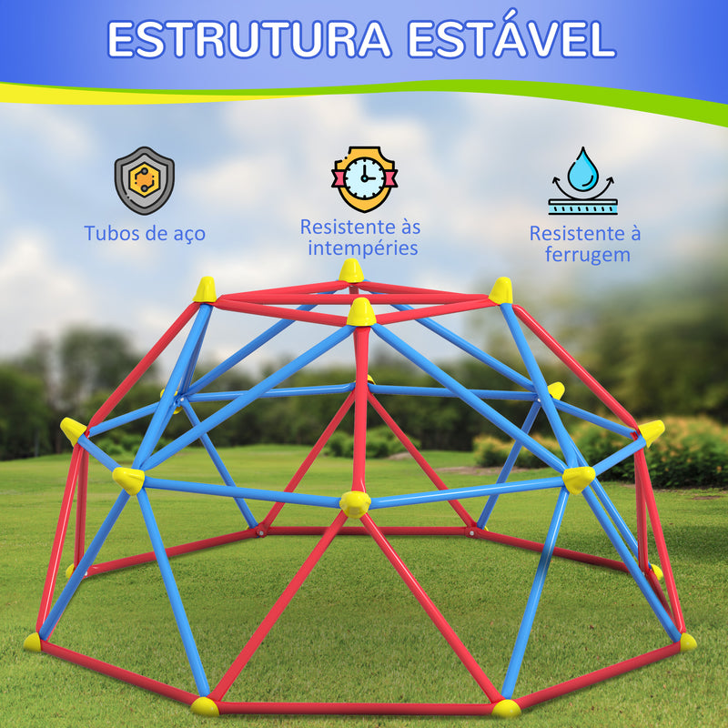 Cúpula de Escalada Conjunto de Cúpula Geométrica Parque Infantil para 3-8 Anos Com Estrutura Metálica Anti-UV Carga 180 kg para Pátio Jardim Ø183x90 cm Vermelho e Azul