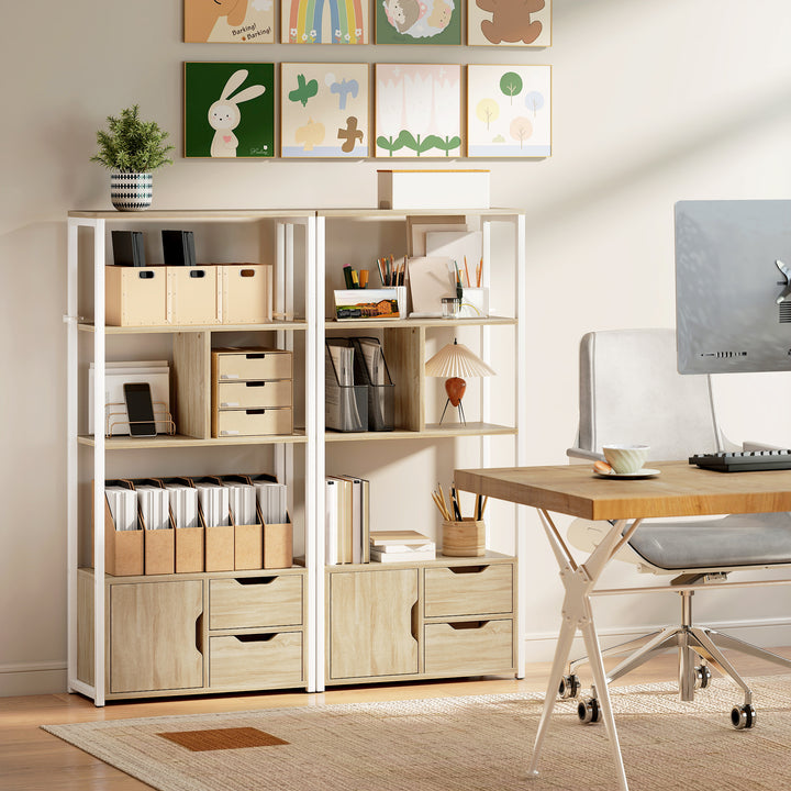 Estante para Livros com Armário e 2 Gavetas de Armazenamento Estante Decorativa Escritório Sala de Estar 58x24x122 cm Madeira e Branco