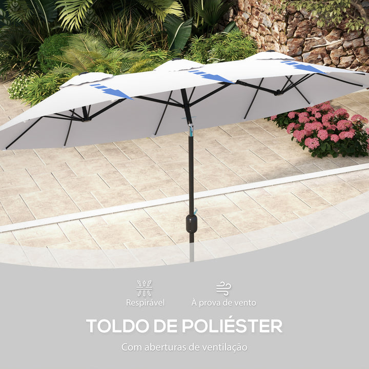 Chapéu de Sol Duplo 295x152x222 cm Chapéu de Sol de Jardim com Inclinação de 45° Manivela Estrutura de Aço para Pátio Varanda Piscina Creme
