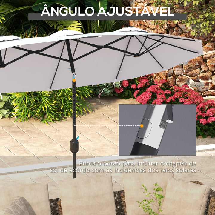 Chapéu de Sol Duplo 295x152x222 cm Chapéu de Sol de Jardim com Inclinação de 45° Manivela Estrutura de Aço para Pátio Varanda Piscina Creme