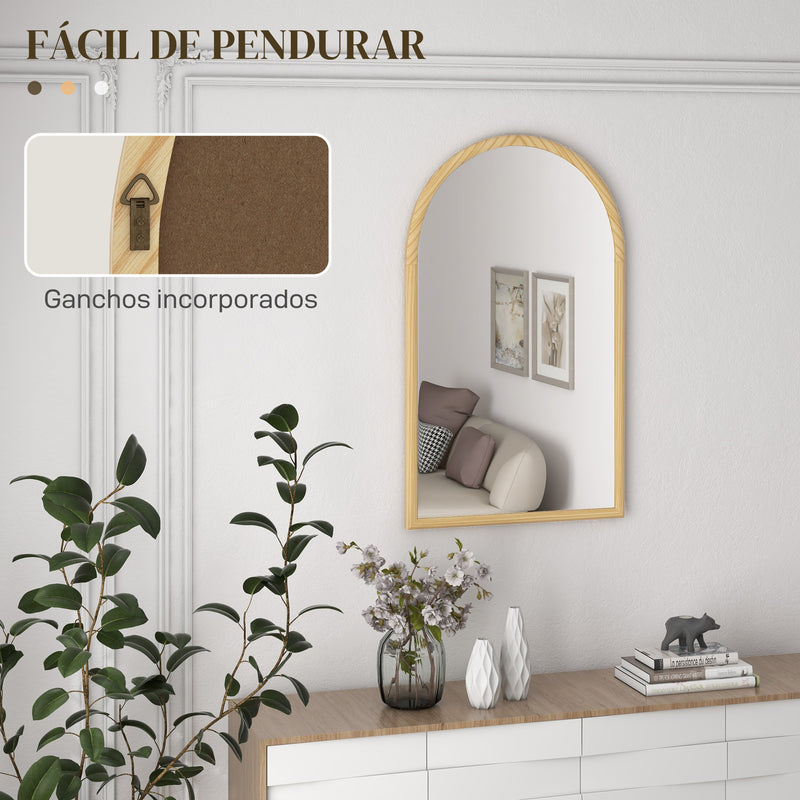 Espelho de Parede 65x110 cm Espelho de Entrada com Estrutura de Madeira em Forma de Janela Espelho Decorativo para Sala de Estar Dormitório Entrada Madeira