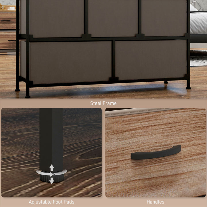 Cómoda com 5 Gavetas de Tecido Cómoda de Estilo Industrial com Estrutura Metálica para Sala de Estar Entrada Quarto 98x29x63 cm Carvalho