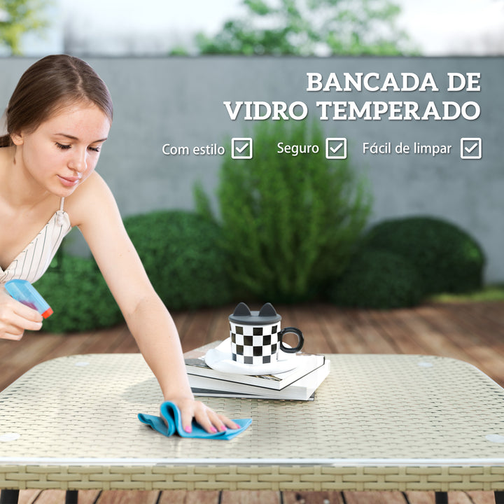 Conjunto de Jardim de Vime Sintético de 4 Peças Móveis de Exterior em Forma de L Inclui 2 Sofás de 2 Lugares 1 Canto de Sofá 1 Mesa de Centro com Almofadas Madeira e Bege