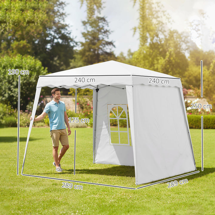 Tenda Dobrável com 2 Paredes Laterais 2,4x2,4 m Tenda de Jardim com Altura Ajustável Proteção UV50+ e Bolsa de Transporte para Exteriores Pátio Branco