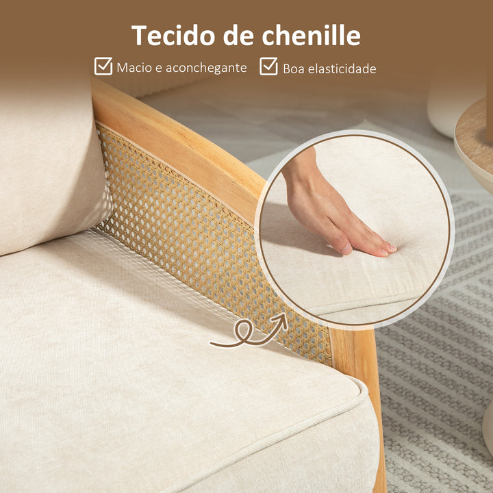 Poltrona Sala de Estar Moderna Poltrona Dormitório com Apoio para os Braços em Vime e Pés de Madeira Sofá Individual Carga 120 kg para Escritório Sala de Estar 67x75x88 cm Bege