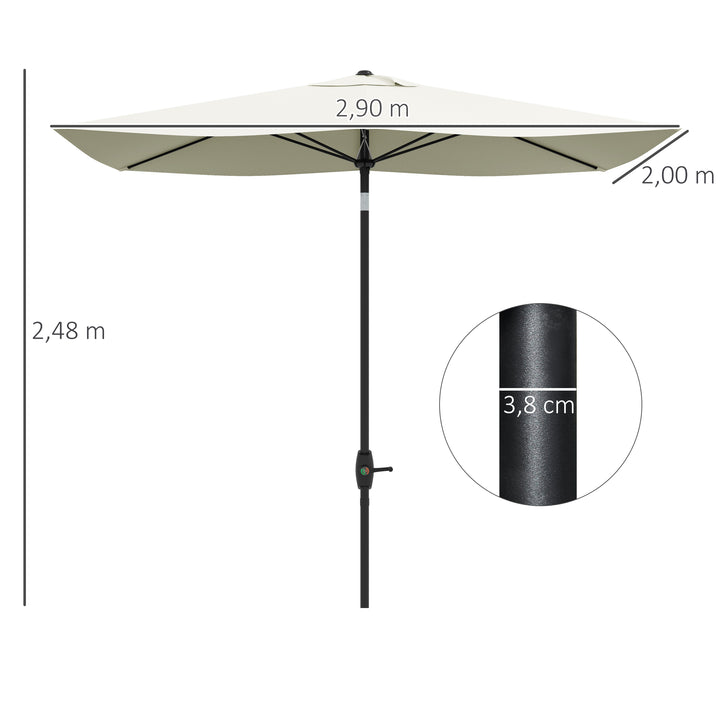 Chapéu de Sol de Jardim 290x205x248 cm Proteção UV50+ Chapéu de Sol de Alumínio Inclinável com Teto de Ventilação e Manivela para Terraço Varanda Exterior Creme